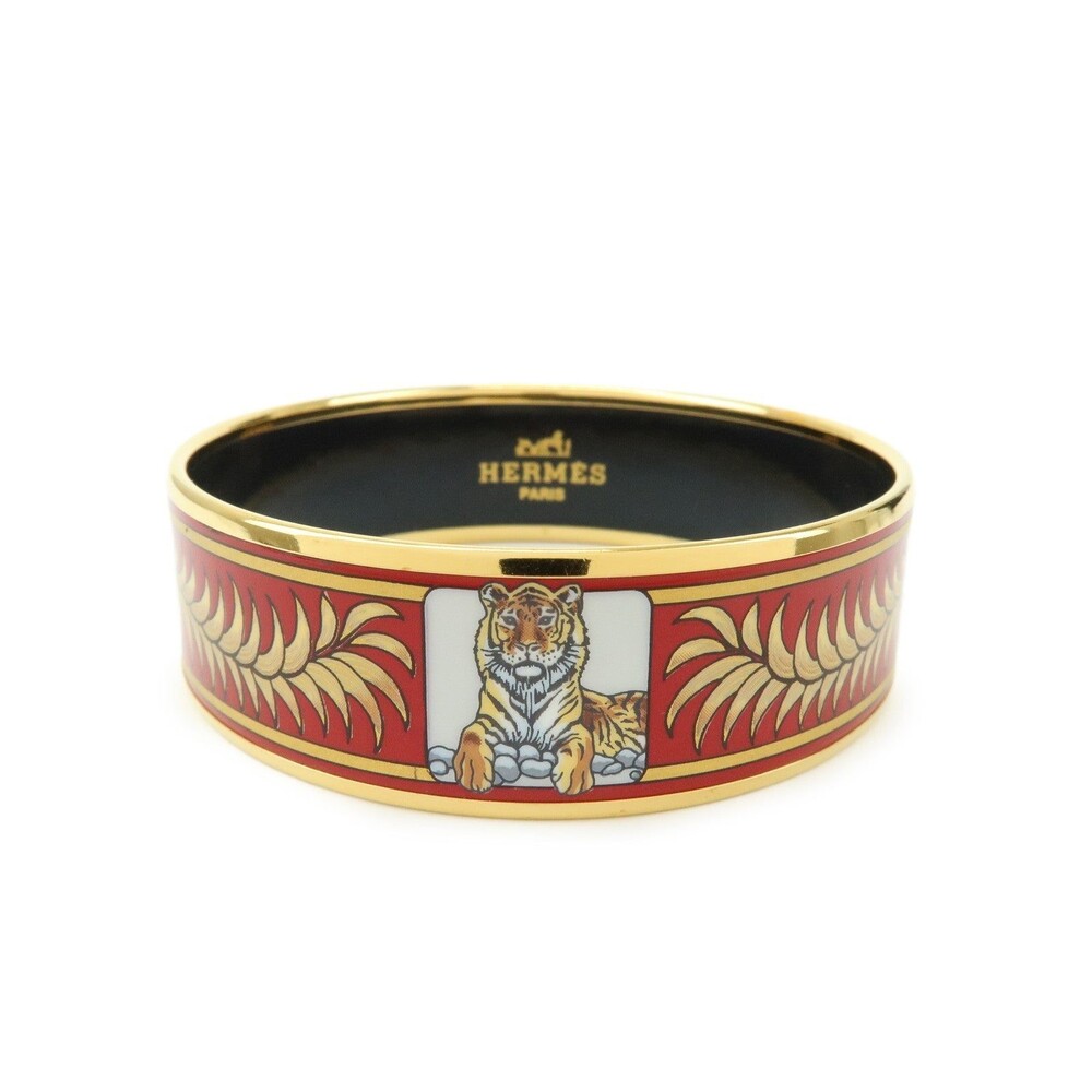 Hermes Enamel GM Plated Bangle Bracelet Tigre Royal Red